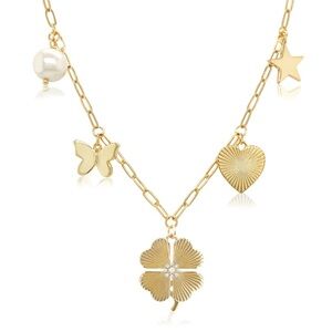 Jennifer Miller Clover Multi Charm Necklace, 14k gold plated